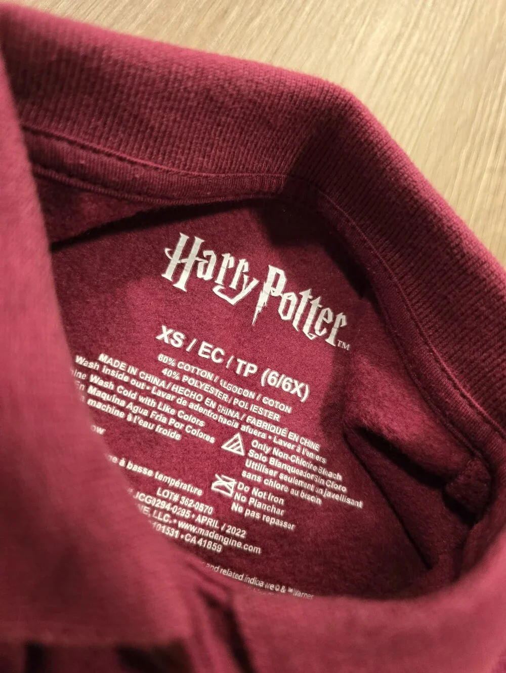 Harry Potter Gryffindor Girls Maroon‎ Sweatpants Set 2 Piece Bundle Size 6X XS